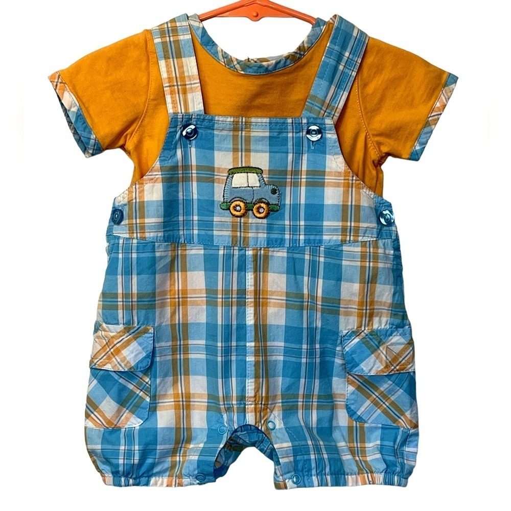 Baby Boys Nursery Rhyme Plaid Car Overalls With Shirt